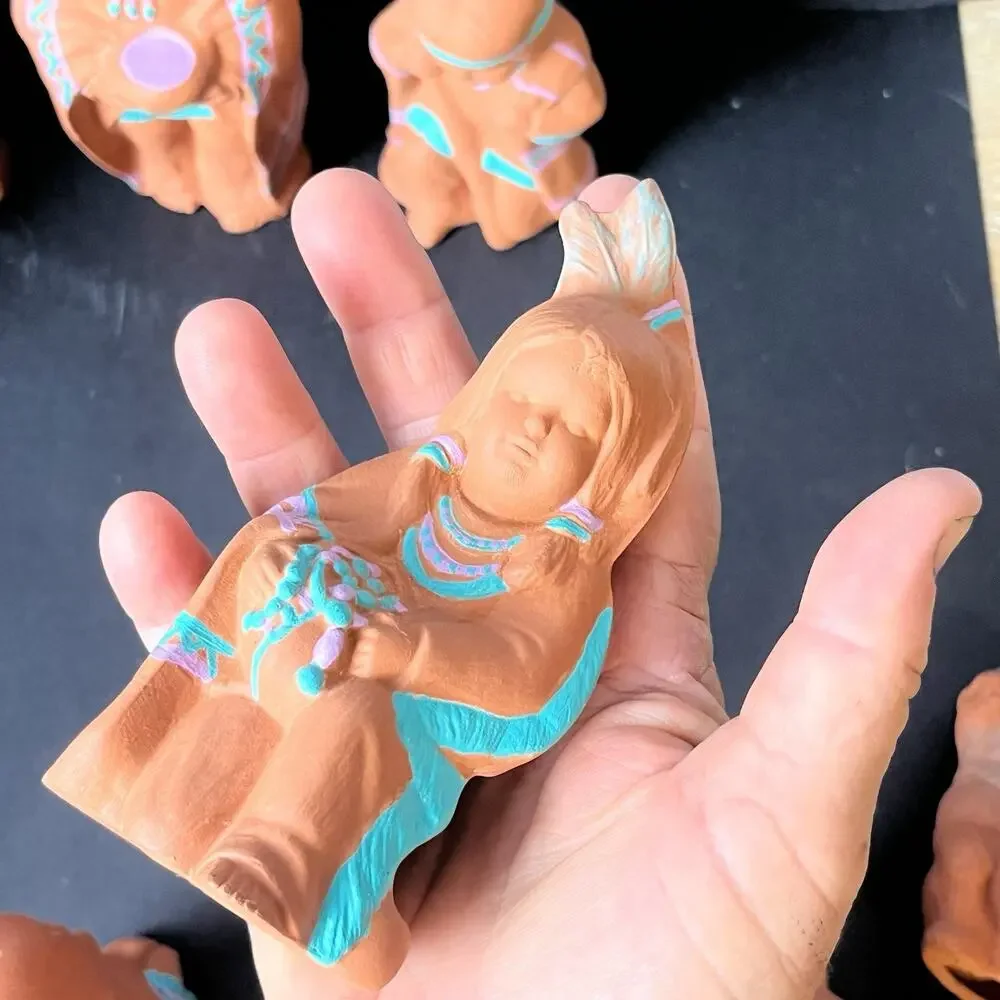Vintage 10 Pc Native American Style Terracotta Nativity Set Southwest Folk Art